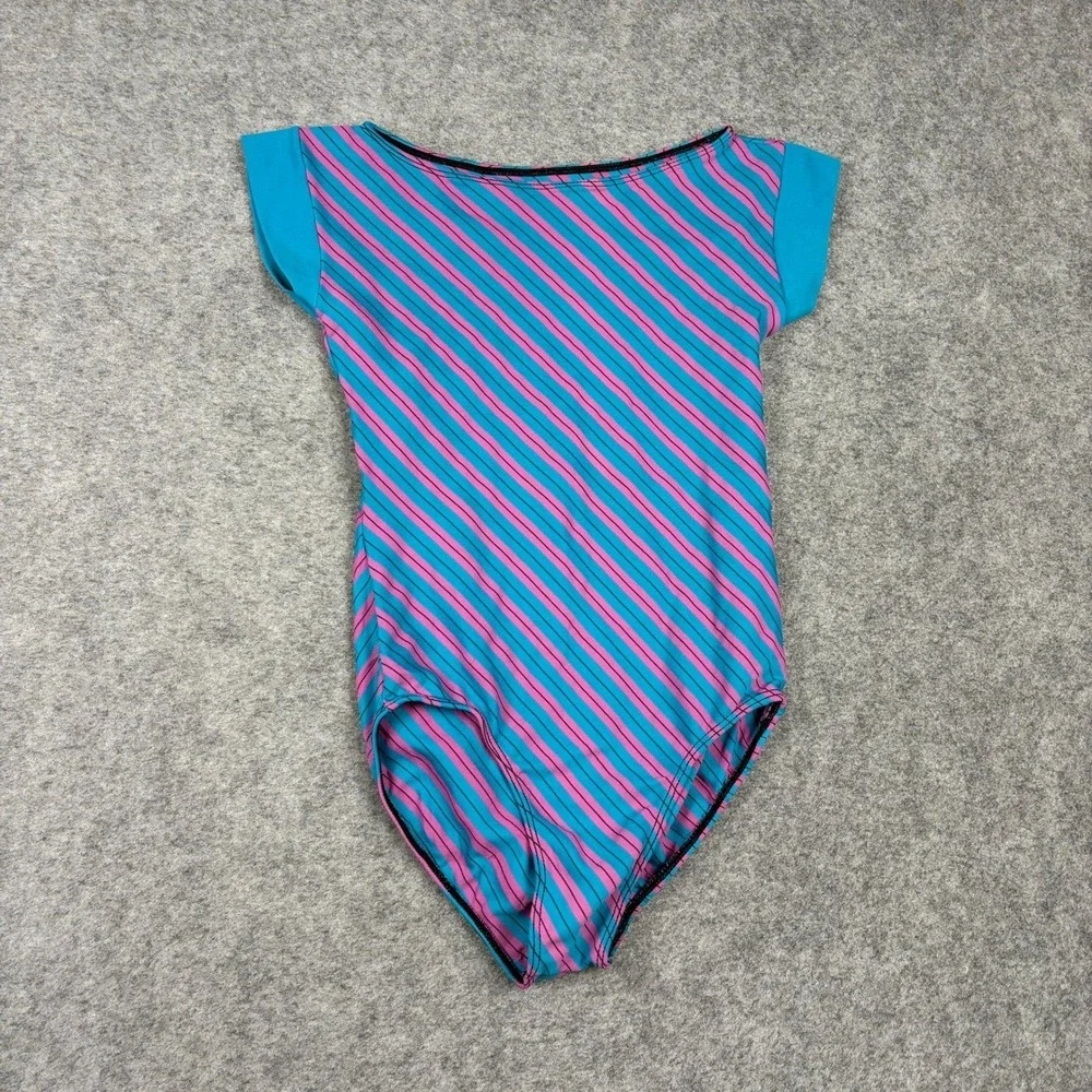Striped‎ Leotard Kids Blue Pink Retro Dancewear Gymnastics